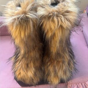 Faux Fur Boots with Fluffy Trim